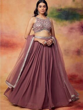 Lashkaraa Mauve Embroidered Georgette Lehenga Size XS Wedding Party